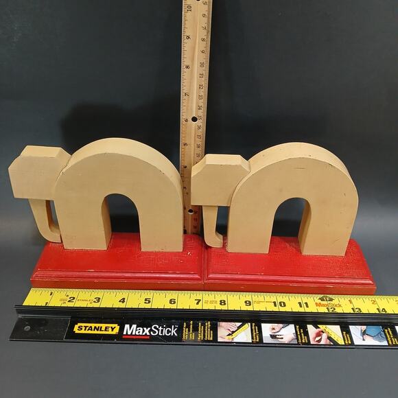 2 Hand Made Wooden Book Ends, Pair of Vtg Elephant Shaped Wood Shelf Sitters - Picture 7 of 7